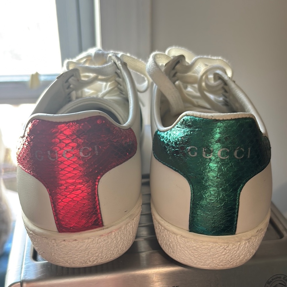 Gucci White Sneakers with Red and Green Accents